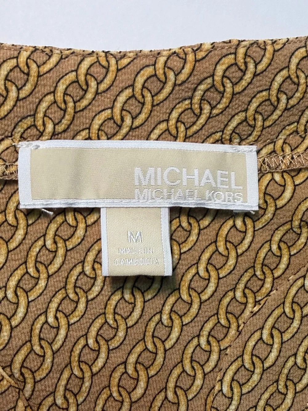 Michael Kors Mustard Printed V-Neck Tie-Sleeve Blouse M